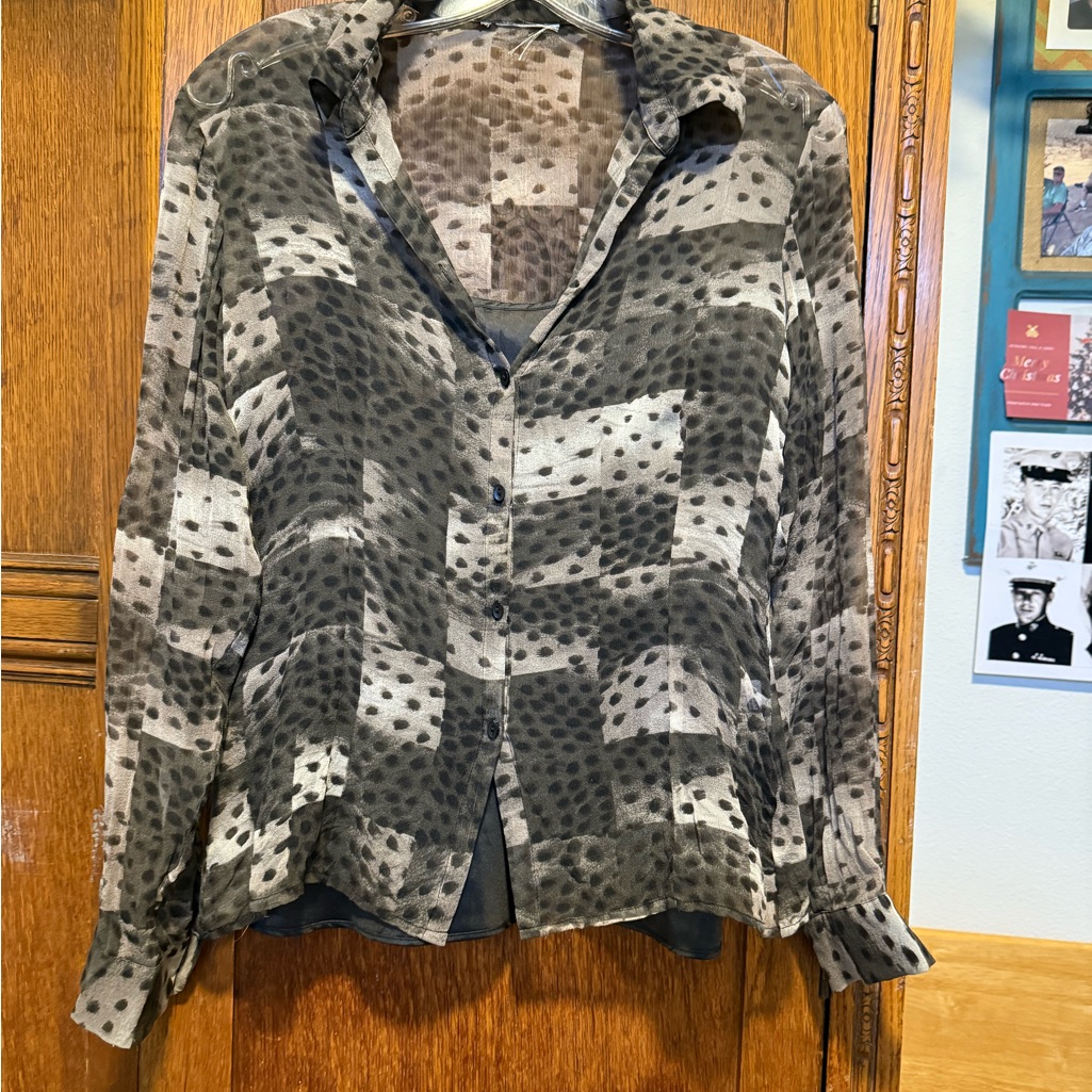 Patterned Button-Up Blouse